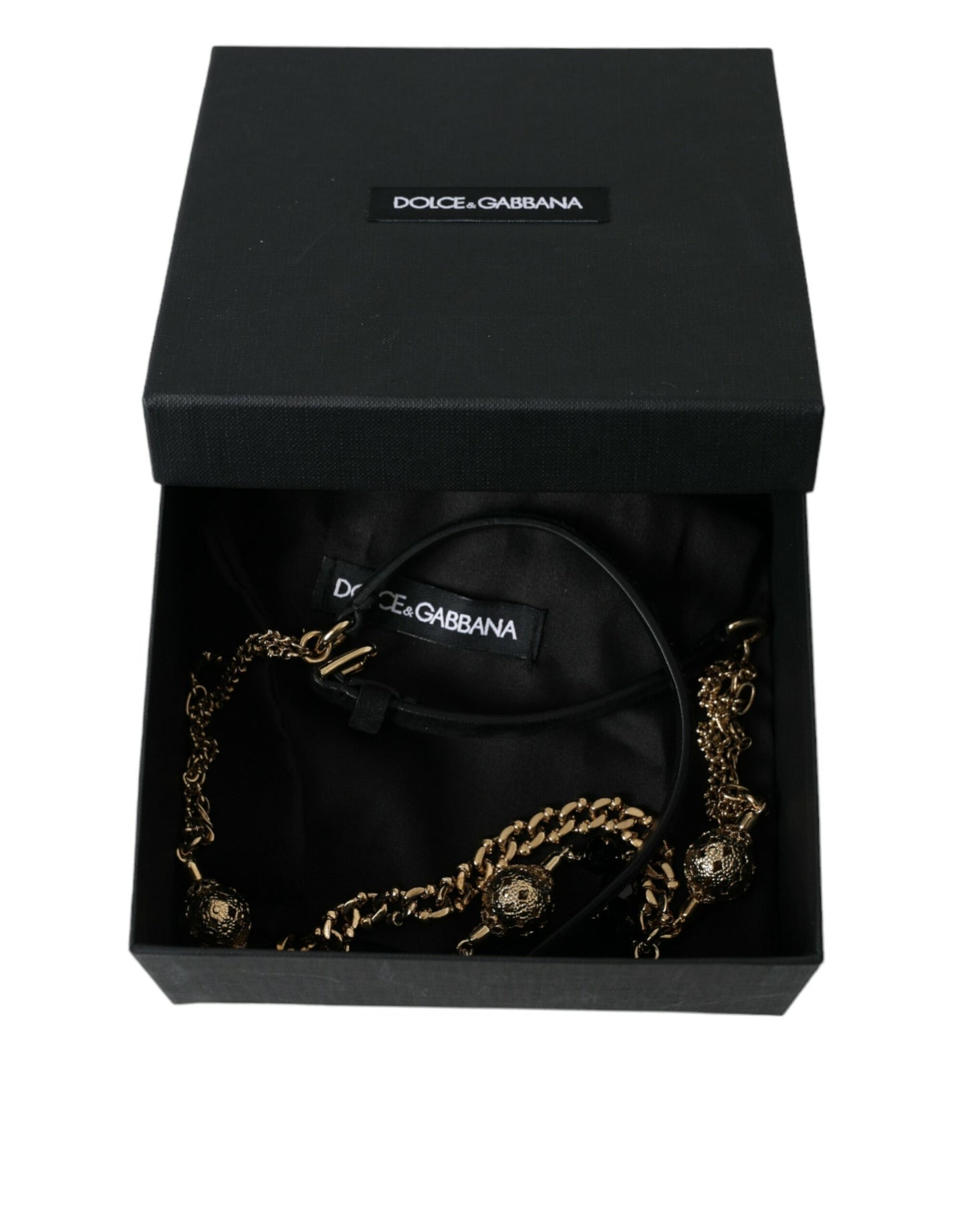 Ceinture Dolce &amp; Gabbana en daim noir avec chaîne dorée et cristaux