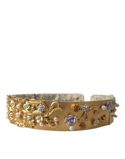 Ceinture Dolce &amp; Gabbana en laiton doré ornée de fausses perles et de fleurs