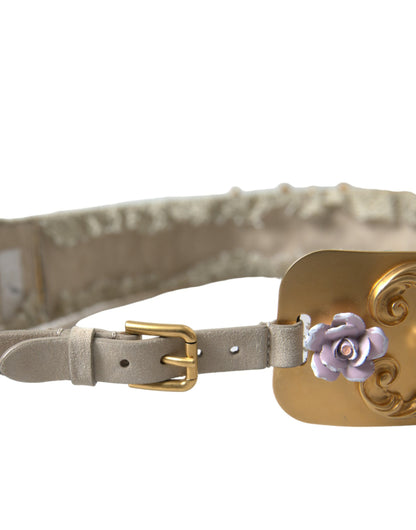 Ceinture Dolce &amp; Gabbana en laiton doré ornée de fausses perles et de fleurs