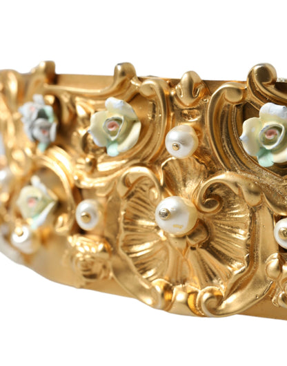 Ceinture Dolce &amp; Gabbana en laiton doré ornée de fausses perles et de fleurs