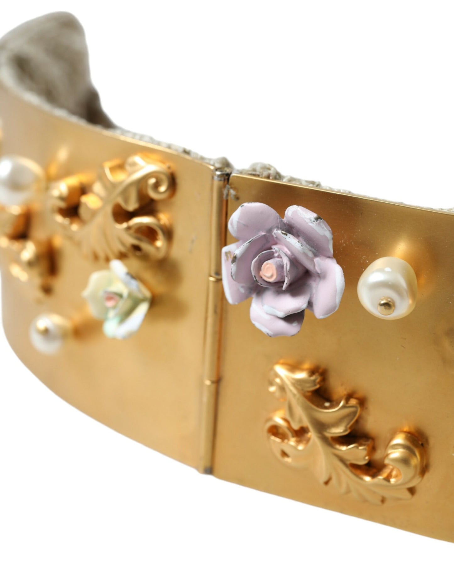 Ceinture Dolce &amp; Gabbana en laiton doré ornée de fausses perles et de fleurs