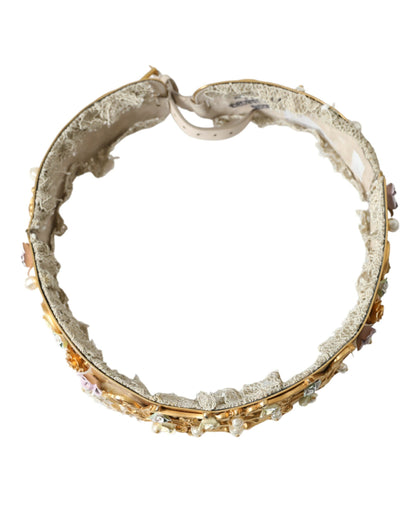 Ceinture Dolce &amp; Gabbana en laiton doré ornée de fausses perles et de fleurs