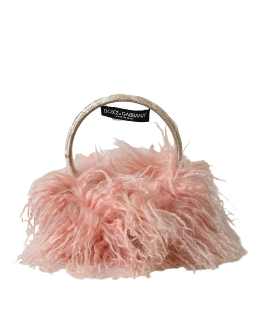 Bandeau cache-oreilles d'hiver en fourrure de mouton rose Dolce &amp; Gabbana