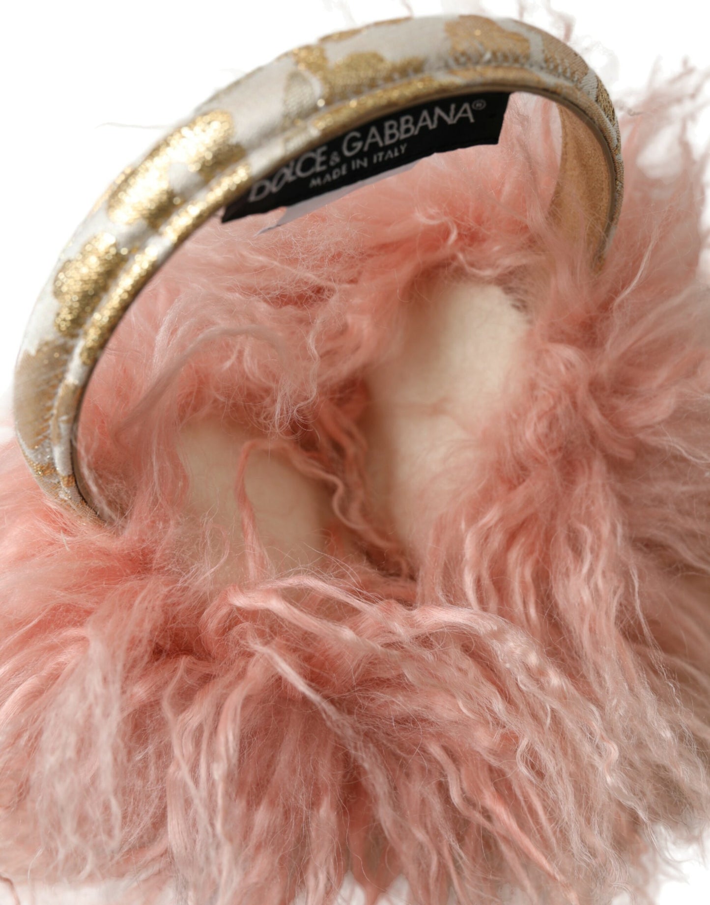 Bandeau cache-oreilles d'hiver en fourrure de mouton rose Dolce &amp; Gabbana