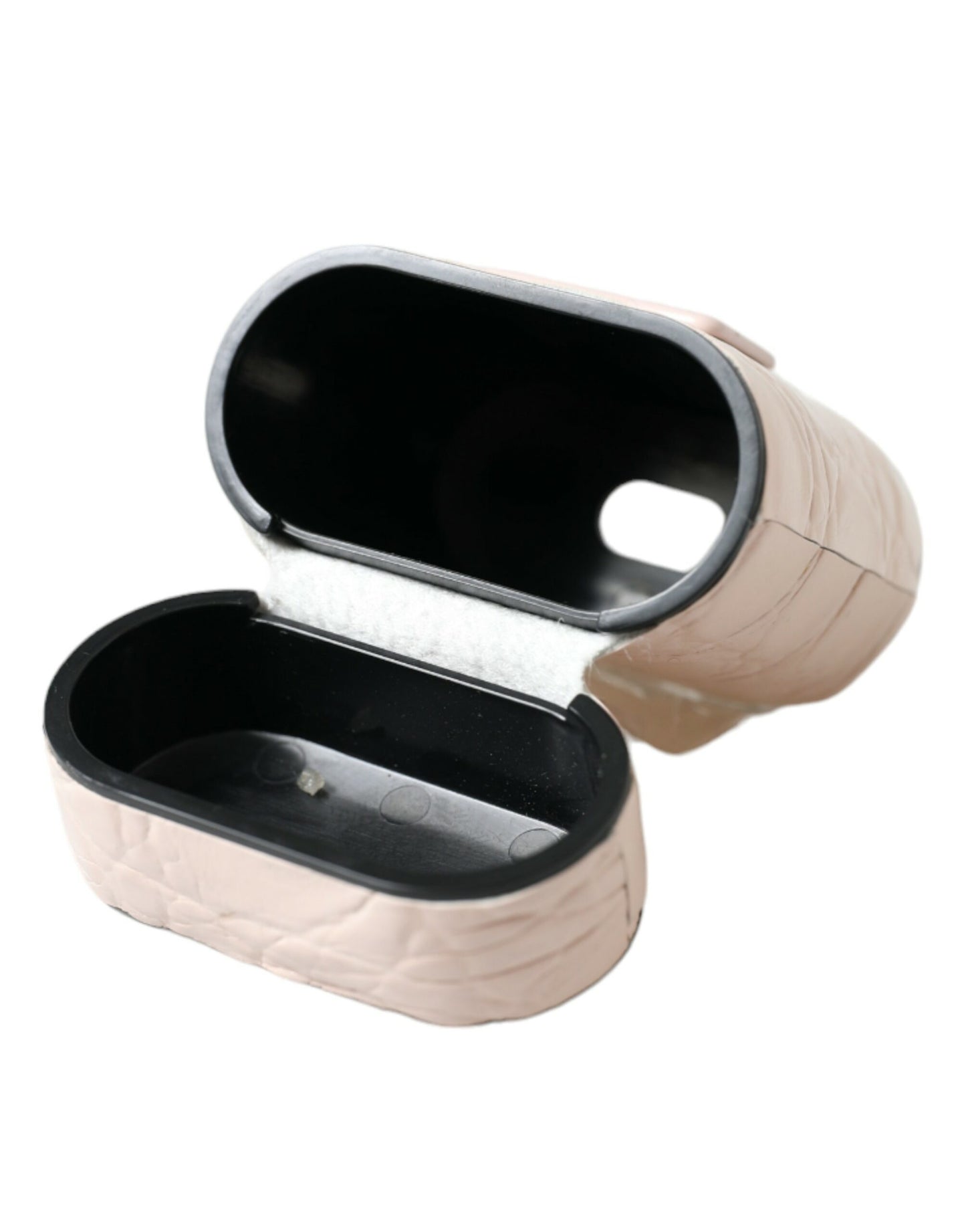 Étui pour Airpods Dolce &amp; Gabbana en cuir de veau rose clair avec plaque métallique et logo