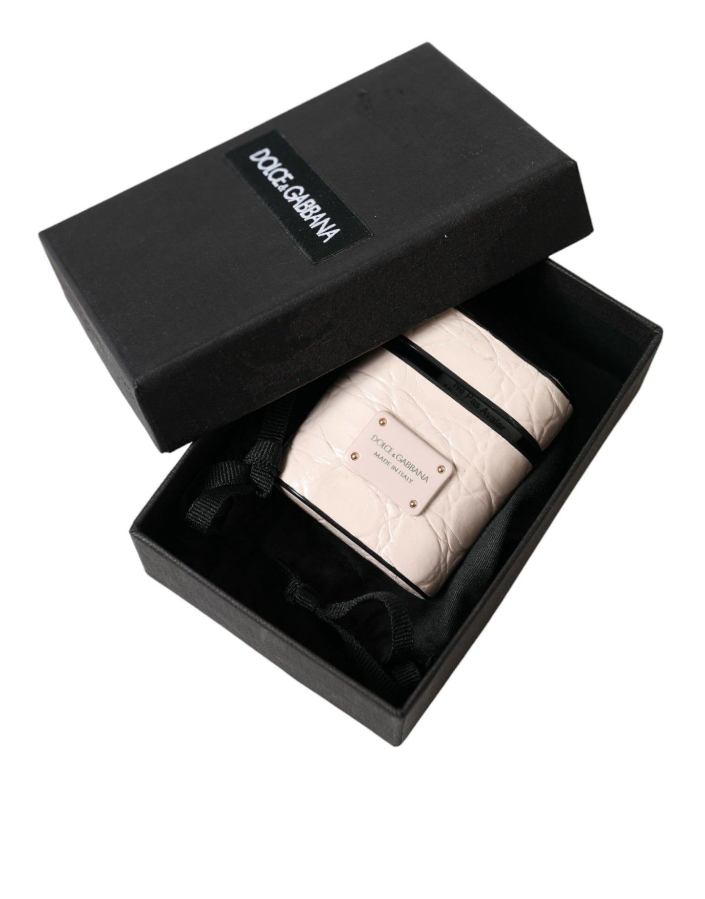 Étui pour Airpods Dolce &amp; Gabbana en cuir de veau rose clair avec plaque métallique et logo