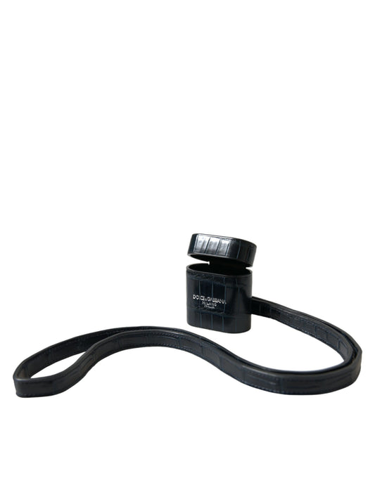 Étui pour Airpods Dolce &amp; Gabbana en cuir de crocodile noir avec logo en métal argenté