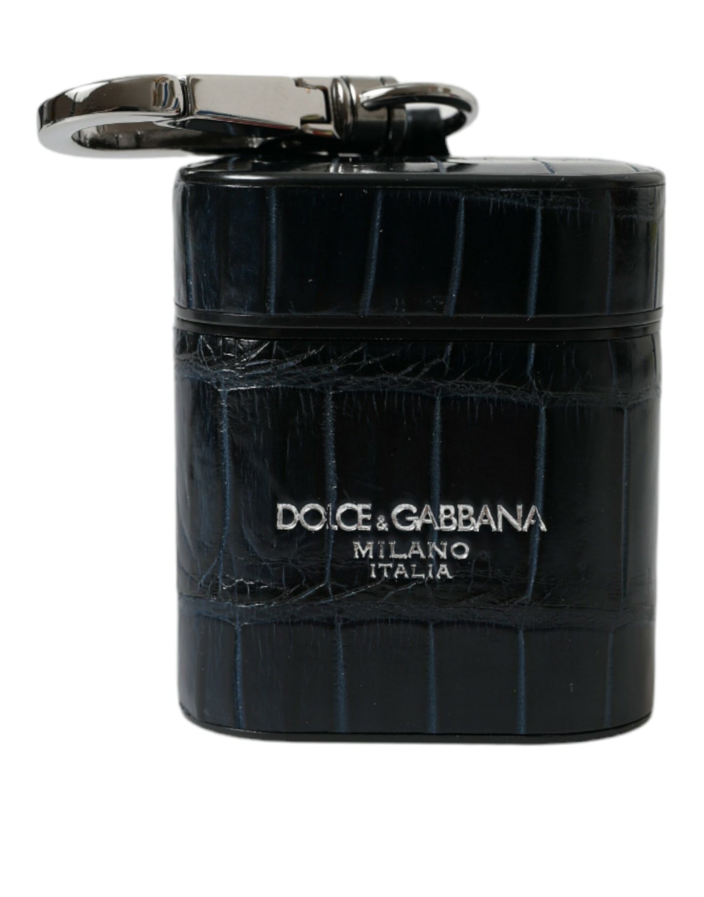 Étui pour Airpods Dolce &amp; Gabbana en cuir de crocodile noir avec logo en métal argenté