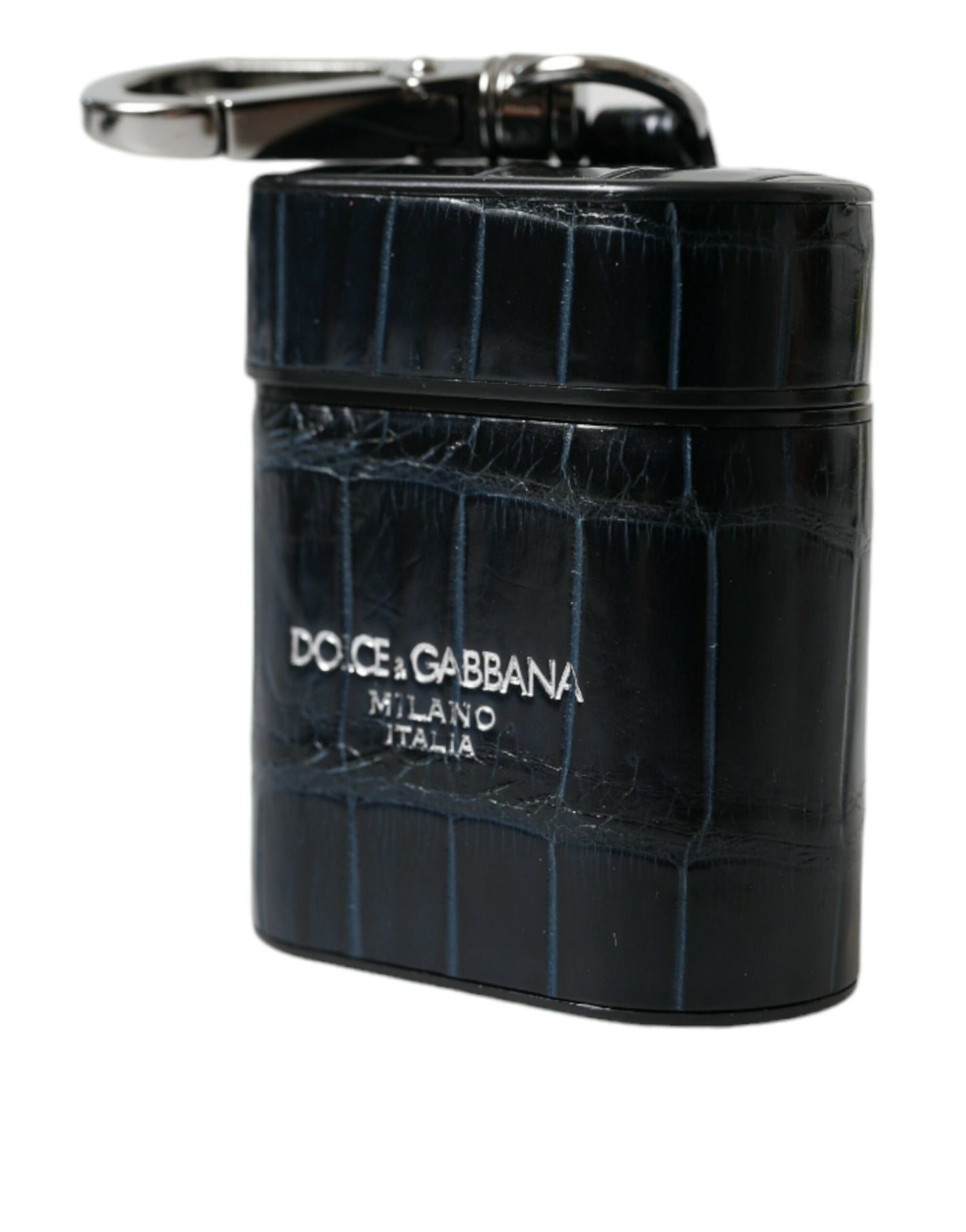 Étui pour Airpods Dolce &amp; Gabbana en cuir de crocodile noir avec logo en métal argenté