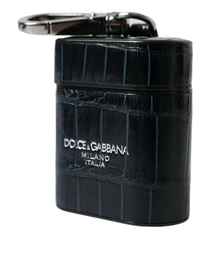 Étui pour Airpods Dolce &amp; Gabbana en cuir de crocodile noir avec logo en métal argenté