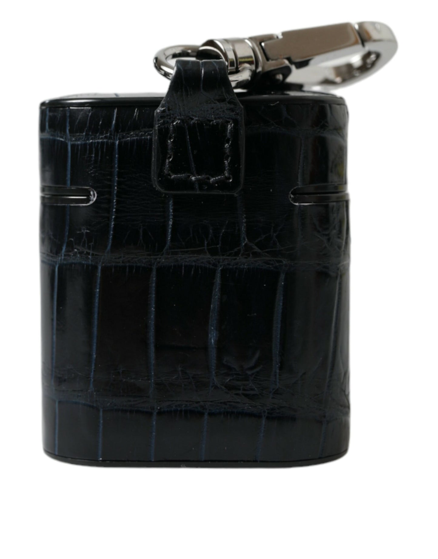 Étui pour Airpods Dolce &amp; Gabbana en cuir de crocodile noir avec logo en métal argenté