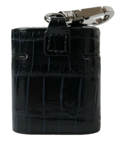 Étui pour Airpods Dolce &amp; Gabbana en cuir de crocodile noir avec logo en métal argenté