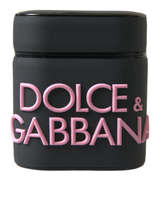 Étui pour Airpods Dolce &amp; Gabbana en silicone noir et rose avec logo en relief