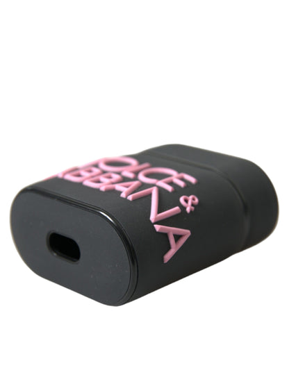 Étui pour Airpods Dolce &amp; Gabbana en silicone noir et rose avec logo en relief