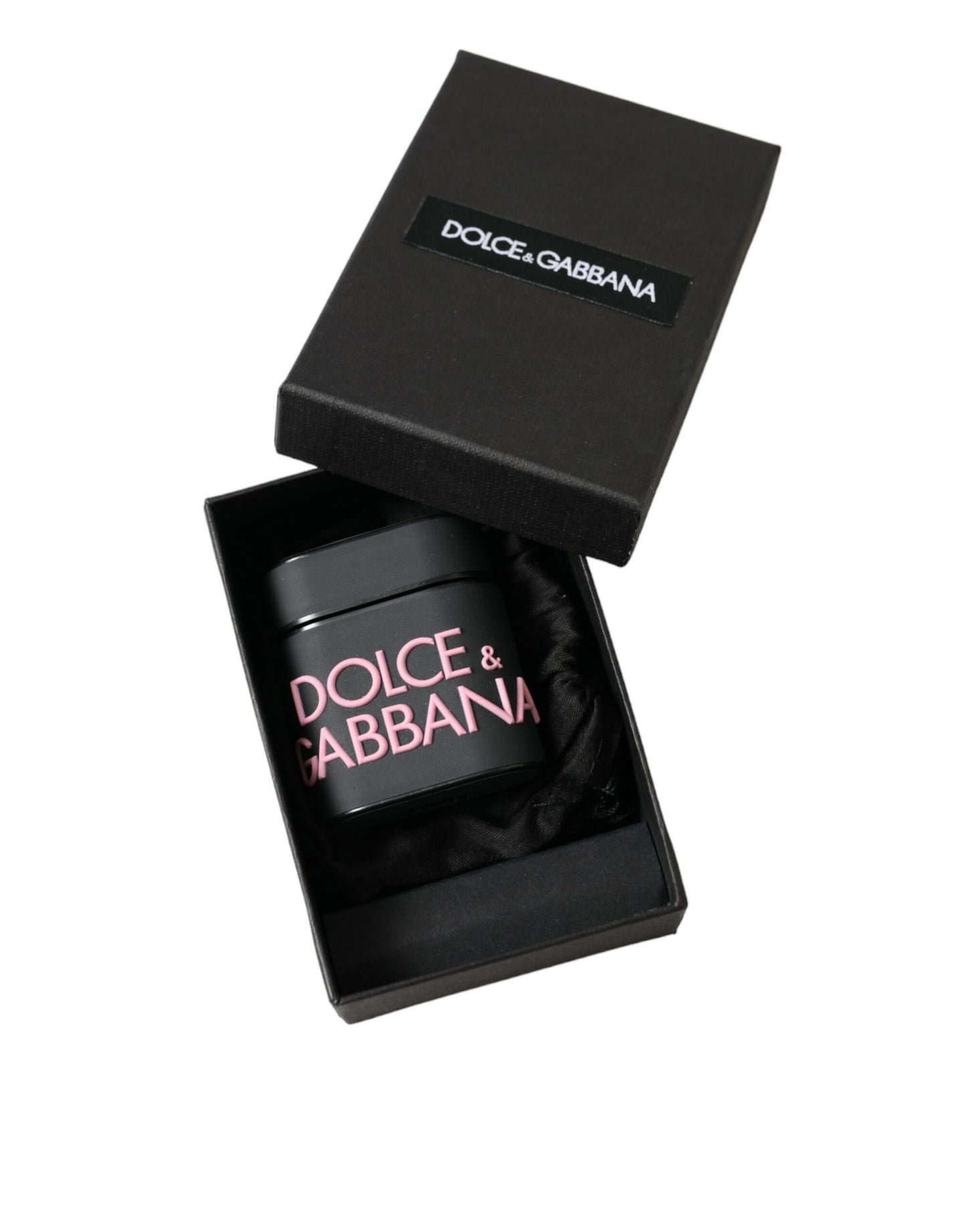 Étui pour Airpods Dolce &amp; Gabbana en silicone noir et rose avec logo en relief