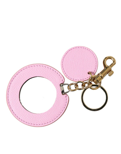 Porte-clés Dolce &amp; Gabbana en cuir de veau rose avec logo imprimé en métal doré