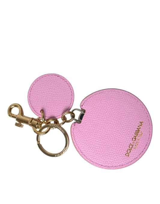 Porte-clés Dolce &amp; Gabbana en cuir de veau rose avec logo imprimé en métal doré