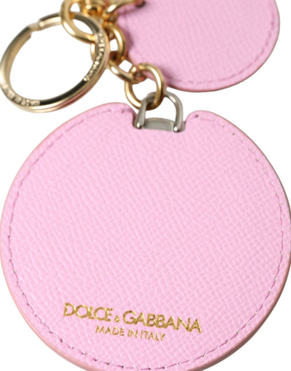 Porte-clés Dolce &amp; Gabbana en cuir de veau rose avec logo imprimé en métal doré
