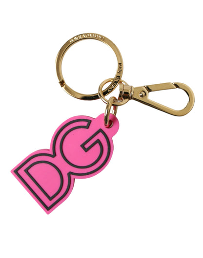 Porte-clés Dolce &amp; Gabbana en caoutchouc rose et métal doré avec logo DG
