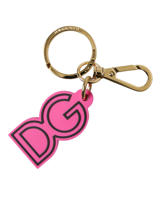 Porte-clés Dolce &amp; Gabbana en caoutchouc rose et métal doré avec logo DG