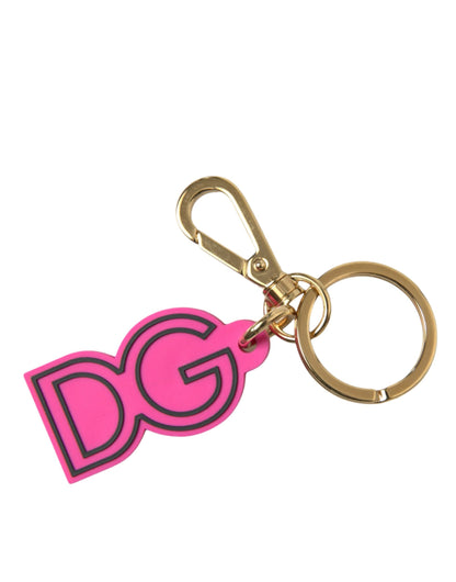 Porte-clés Dolce &amp; Gabbana en caoutchouc rose et métal doré avec logo DG