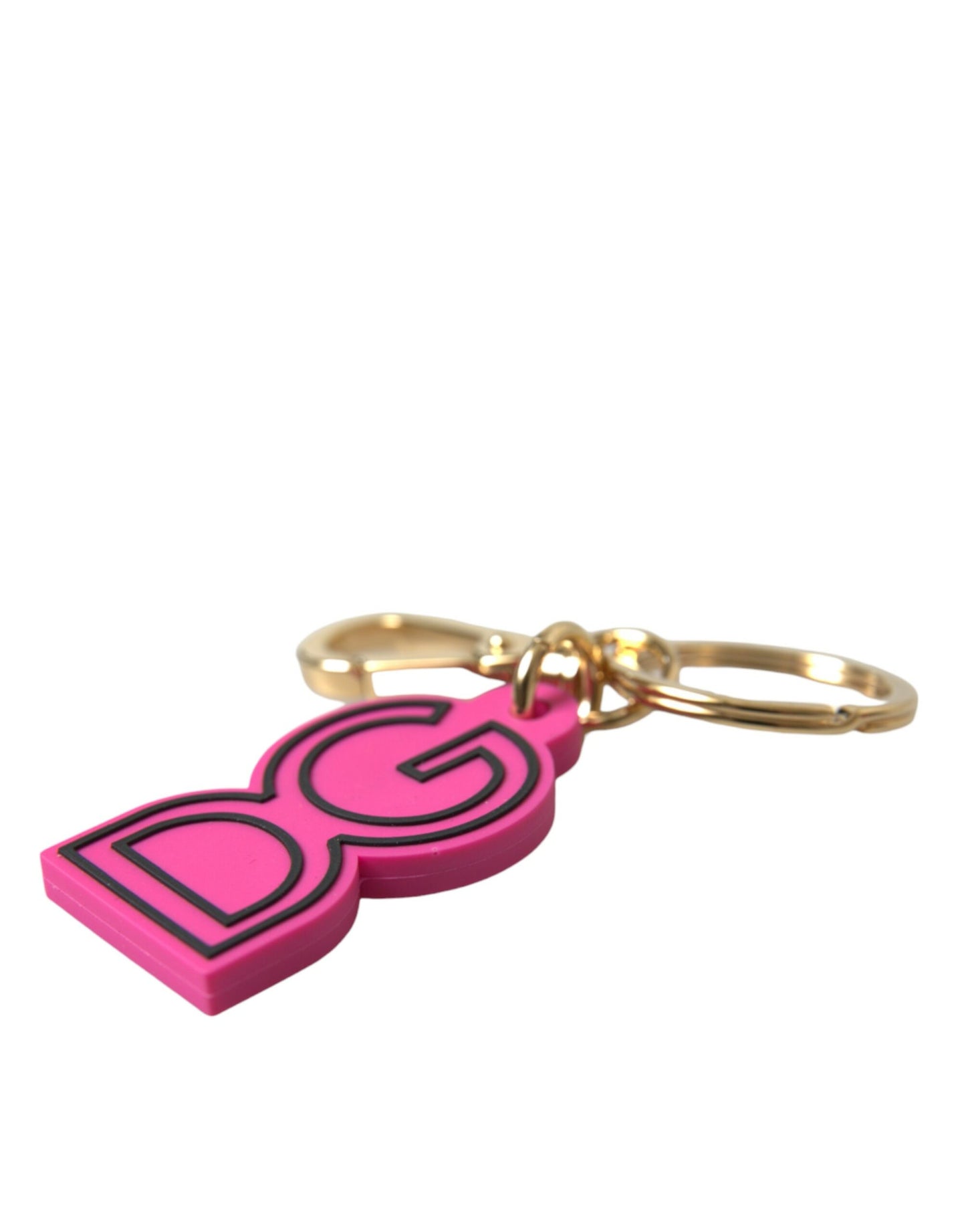 Porte-clés Dolce &amp; Gabbana en caoutchouc rose et métal doré avec logo DG