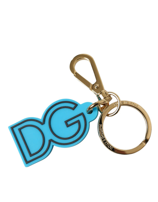 Porte-clés Dolce &amp; Gabbana en caoutchouc bleu et métal doré avec logo DG