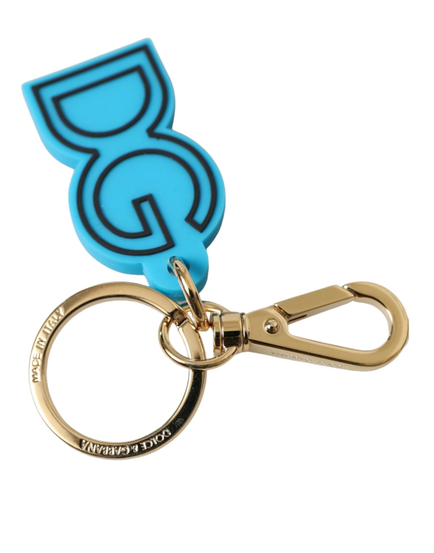 Porte-clés Dolce &amp; Gabbana en caoutchouc bleu et métal doré avec logo DG