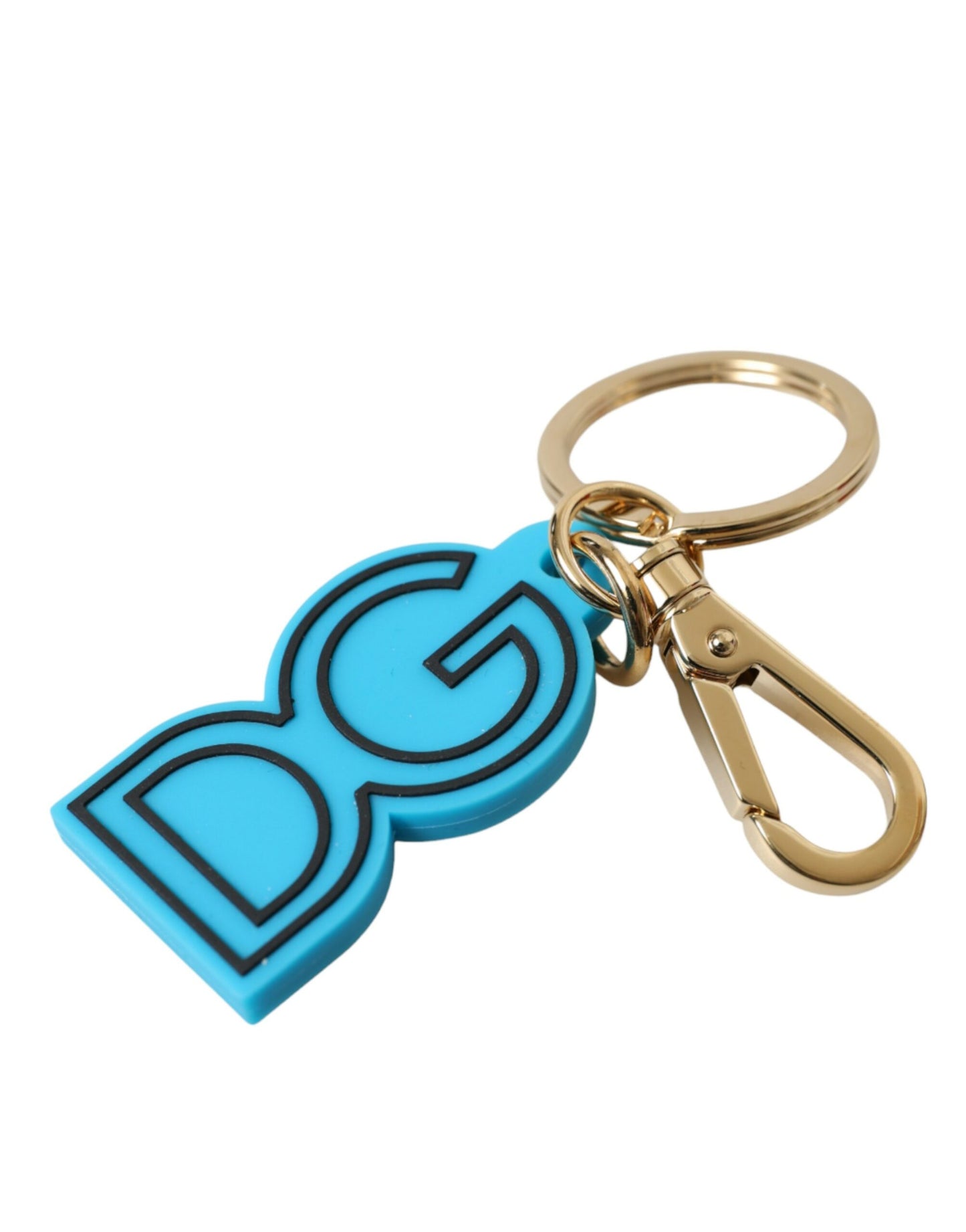 Porte-clés Dolce &amp; Gabbana en caoutchouc bleu et métal doré avec logo DG