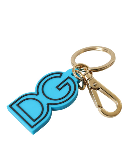 Porte-clés Dolce &amp; Gabbana en caoutchouc bleu et métal doré avec logo DG