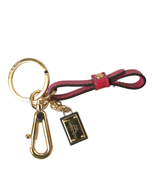 Porte-clés Dolce &amp; Gabbana en cuir de veau rouge avec plaque logo en métal doré