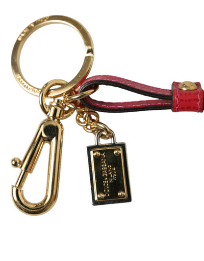 Porte-clés Dolce &amp; Gabbana en cuir de veau rouge avec plaque logo en métal doré