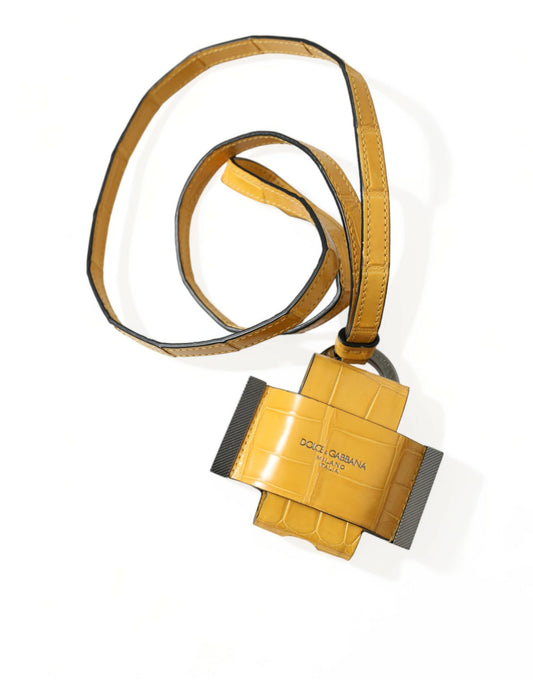 Porte-clés Dolce &amp; Gabbana en cuir de crocodile jaune avec logo imprimé