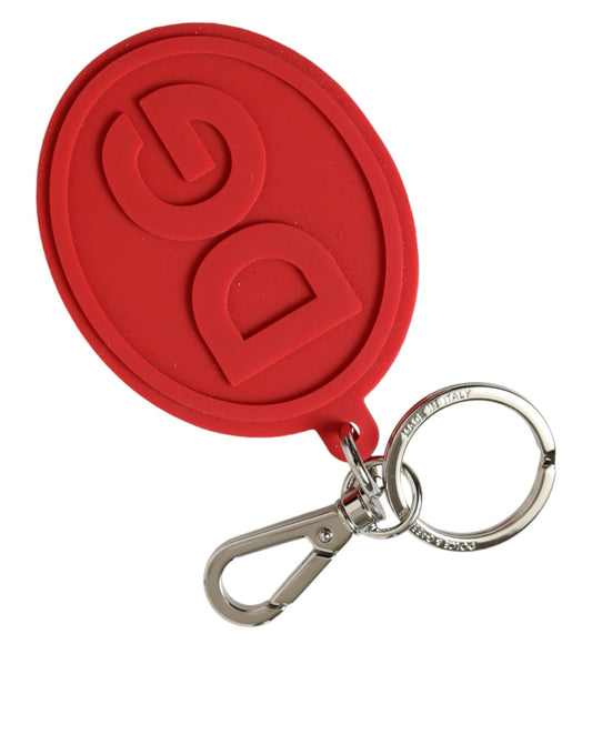 Porte-clés Dolce &amp; Gabbana en caoutchouc rouge avec logo DG en laiton argenté