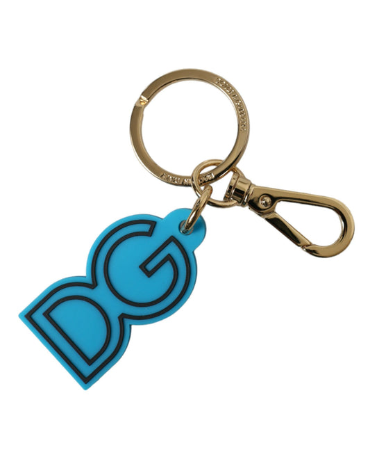 Porte-clés Dolce &amp; Gabbana en caoutchouc bleu et métal doré avec logo DG