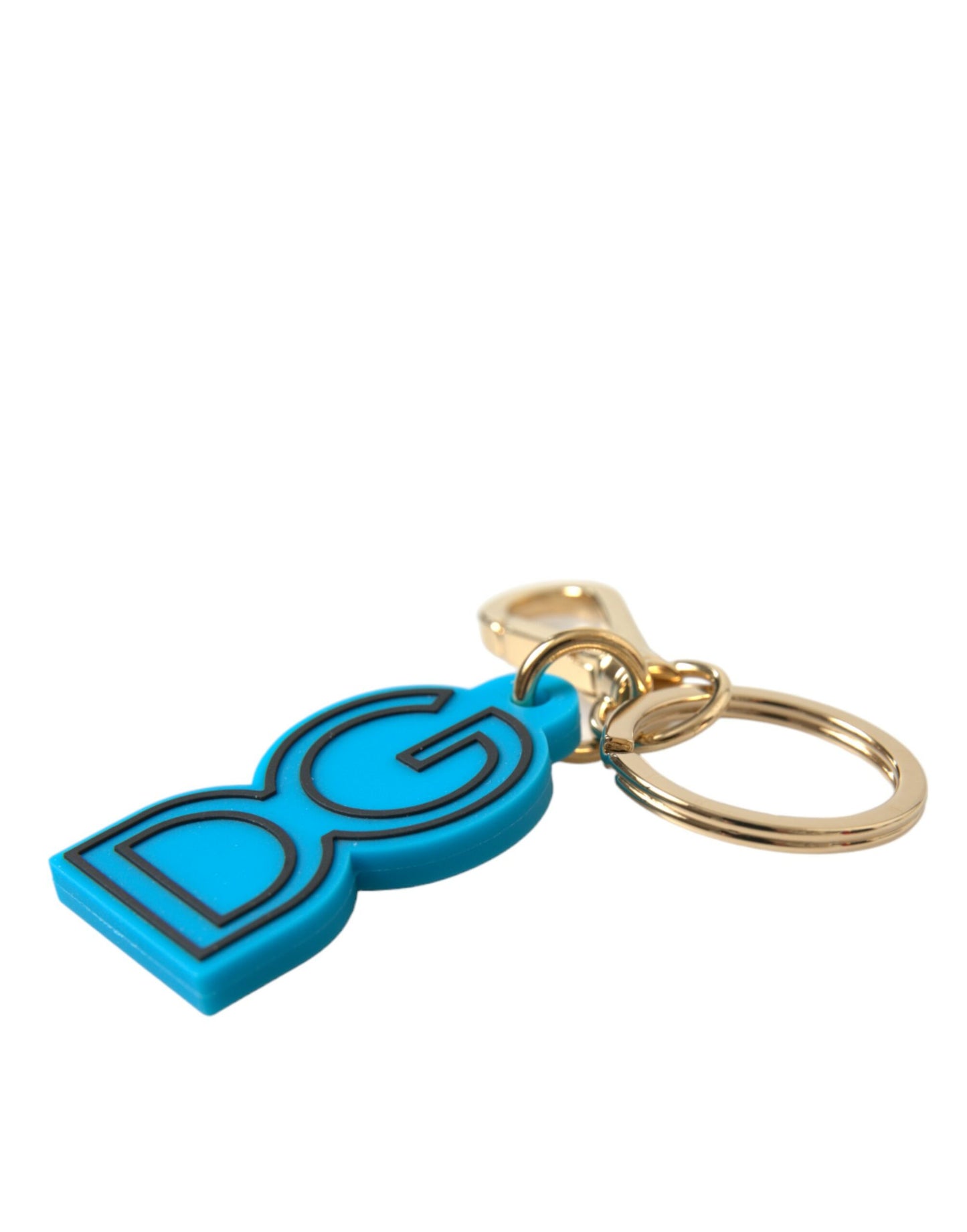 Porte-clés Dolce &amp; Gabbana en caoutchouc bleu et métal doré avec logo DG