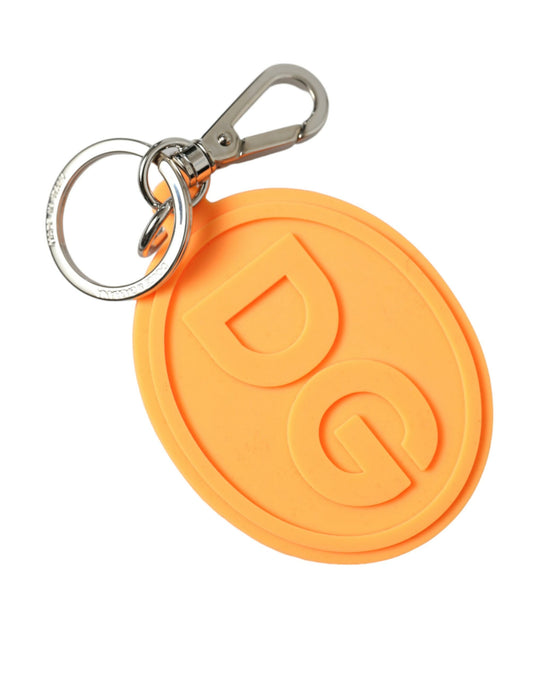 Porte-clés Dolce &amp; Gabbana en métal argenté avec logo DG en caoutchouc orange