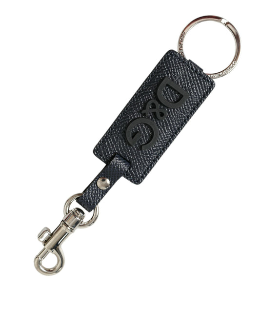 Porte-clés Dolce &amp; Gabbana en cuir de veau noir avec logo DG en laiton argenté