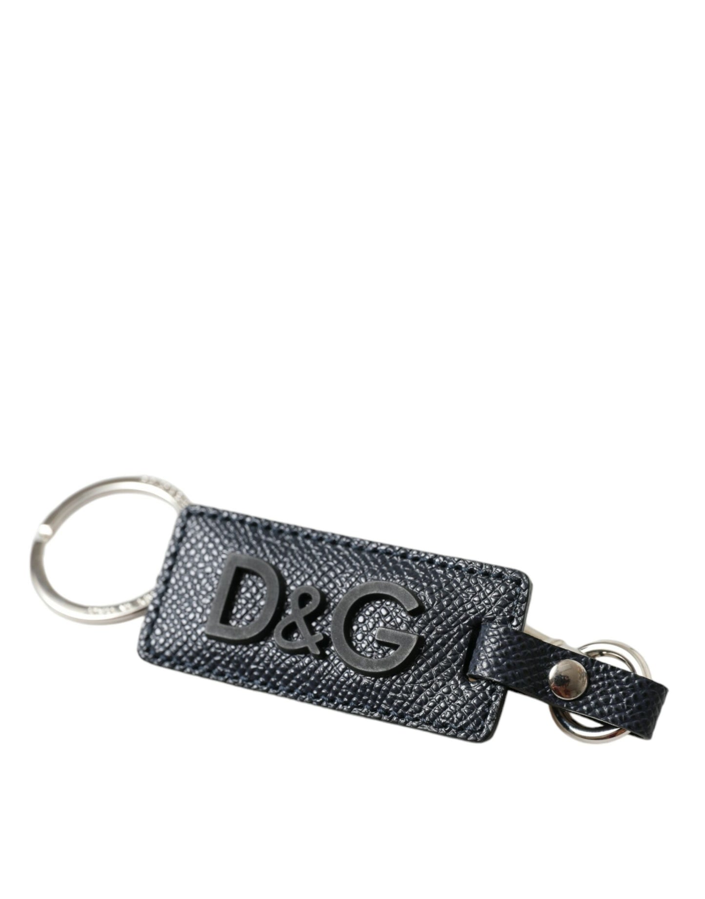 Porte-clés Dolce &amp; Gabbana en cuir de veau noir avec logo DG en laiton argenté