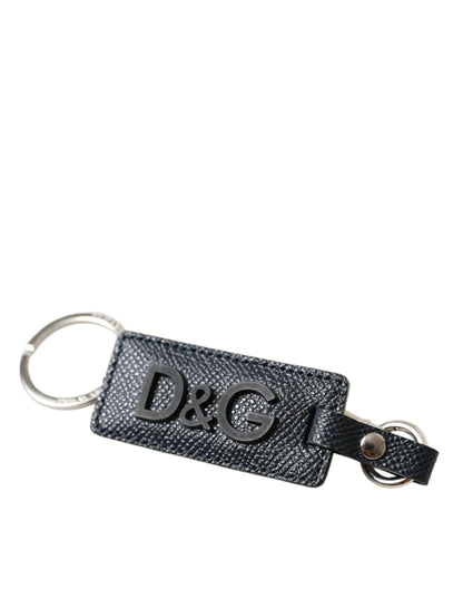 Porte-clés Dolce &amp; Gabbana en cuir de veau noir avec logo DG en laiton argenté