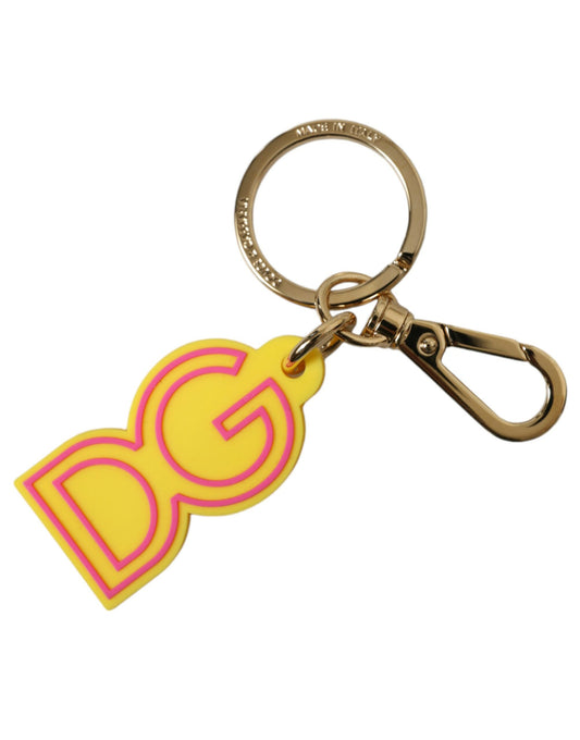 Porte-clés Dolce &amp; Gabbana en caoutchouc jaune et métal doré avec logo DG