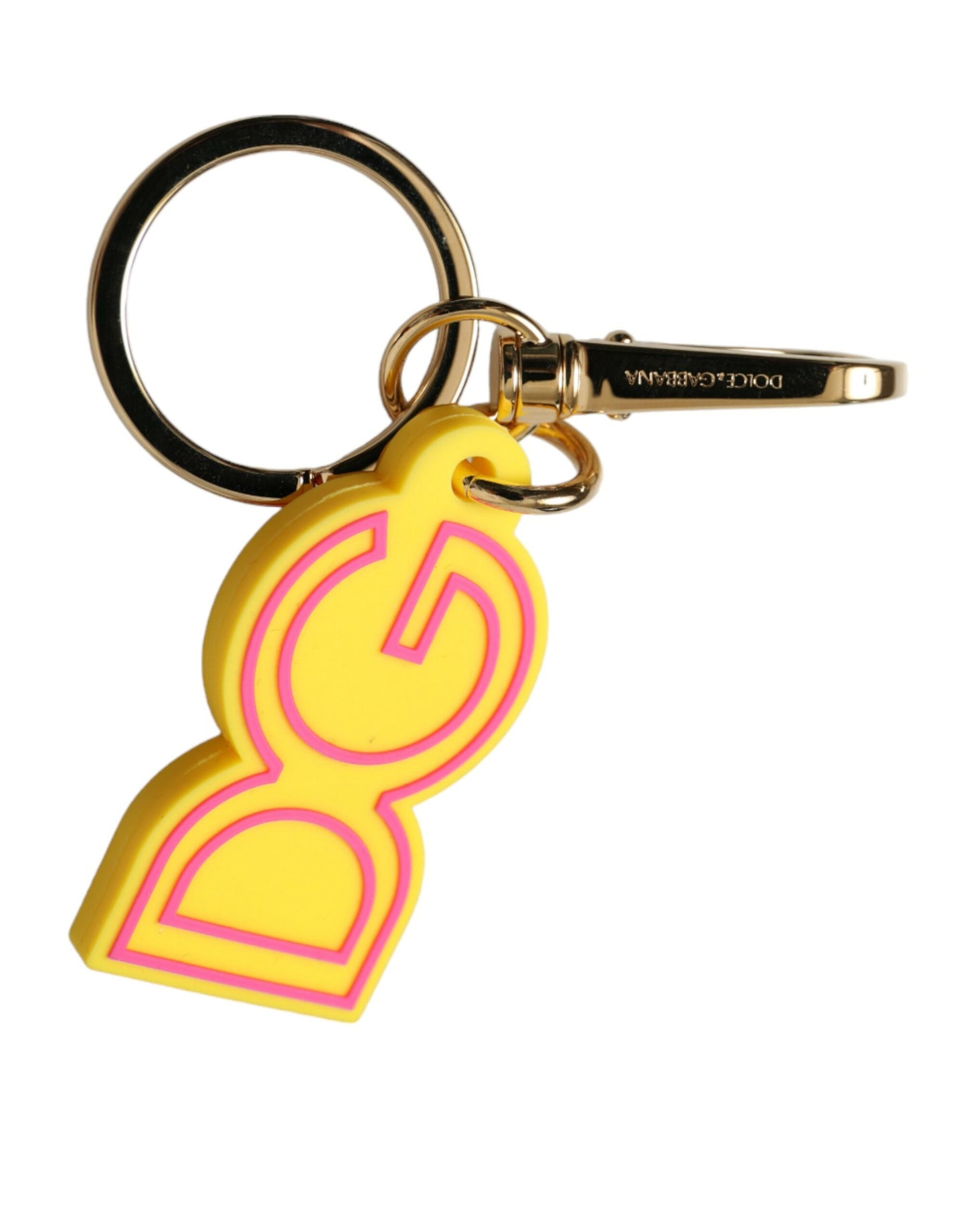 Porte-clés Dolce &amp; Gabbana en caoutchouc jaune et métal doré avec logo DG