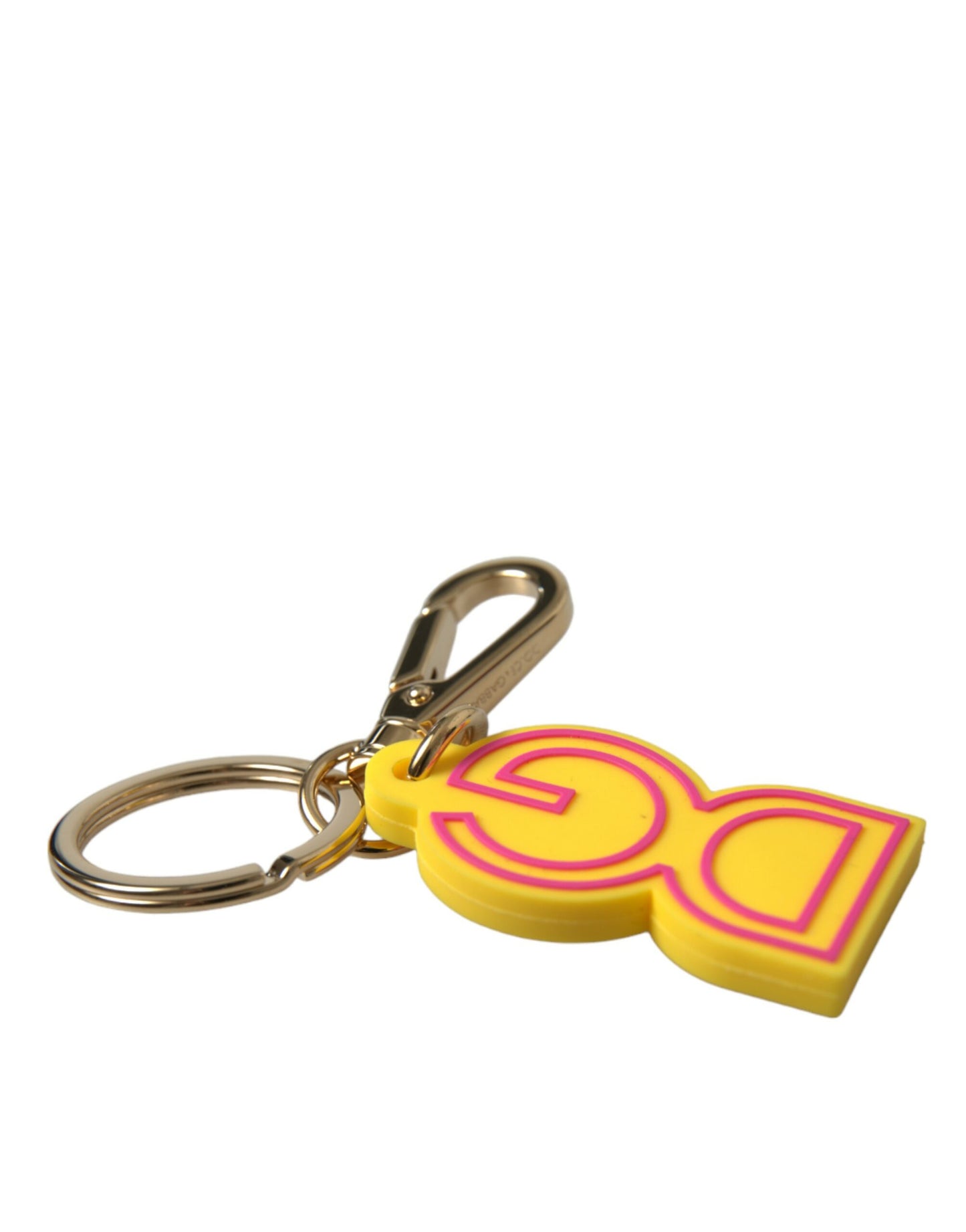 Porte-clés Dolce &amp; Gabbana en caoutchouc jaune et métal doré avec logo DG