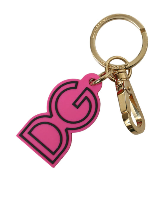 Porte-clés Dolce &amp; Gabbana en caoutchouc rose et métal doré avec logo DG