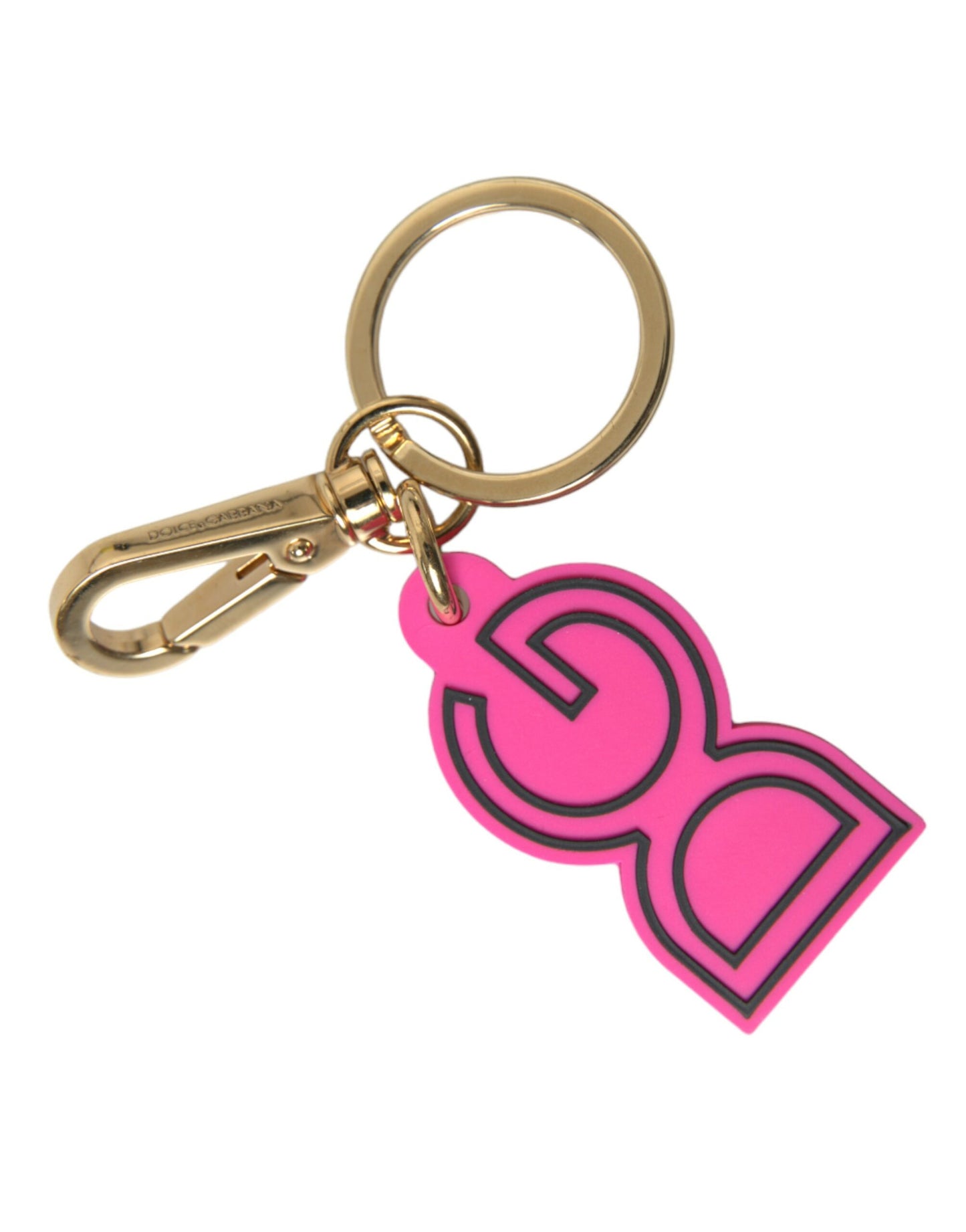 Porte-clés Dolce &amp; Gabbana en caoutchouc rose et métal doré avec logo DG