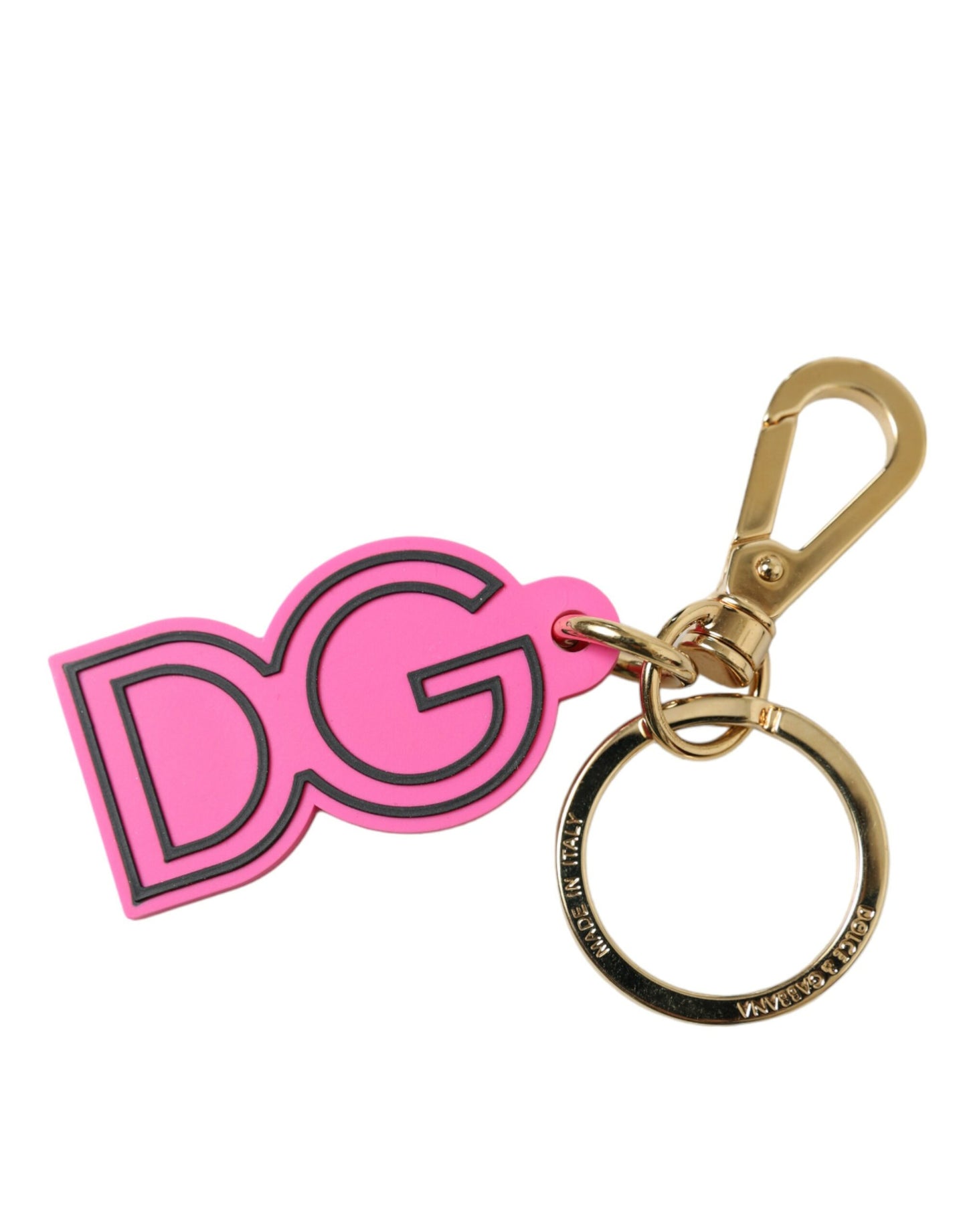 Porte-clés Dolce &amp; Gabbana en caoutchouc rose et métal doré avec logo DG