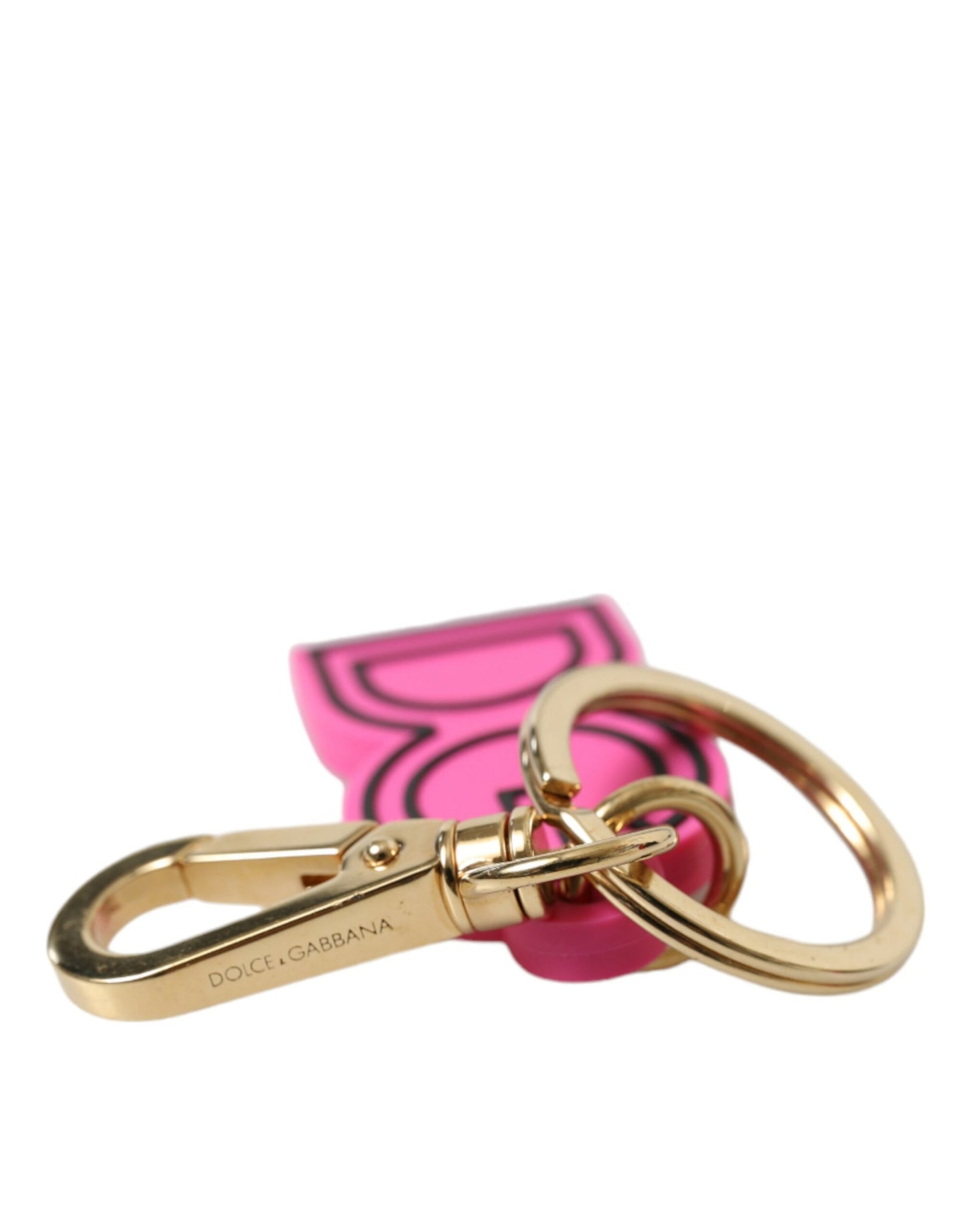 Porte-clés Dolce &amp; Gabbana en caoutchouc rose et métal doré avec logo DG