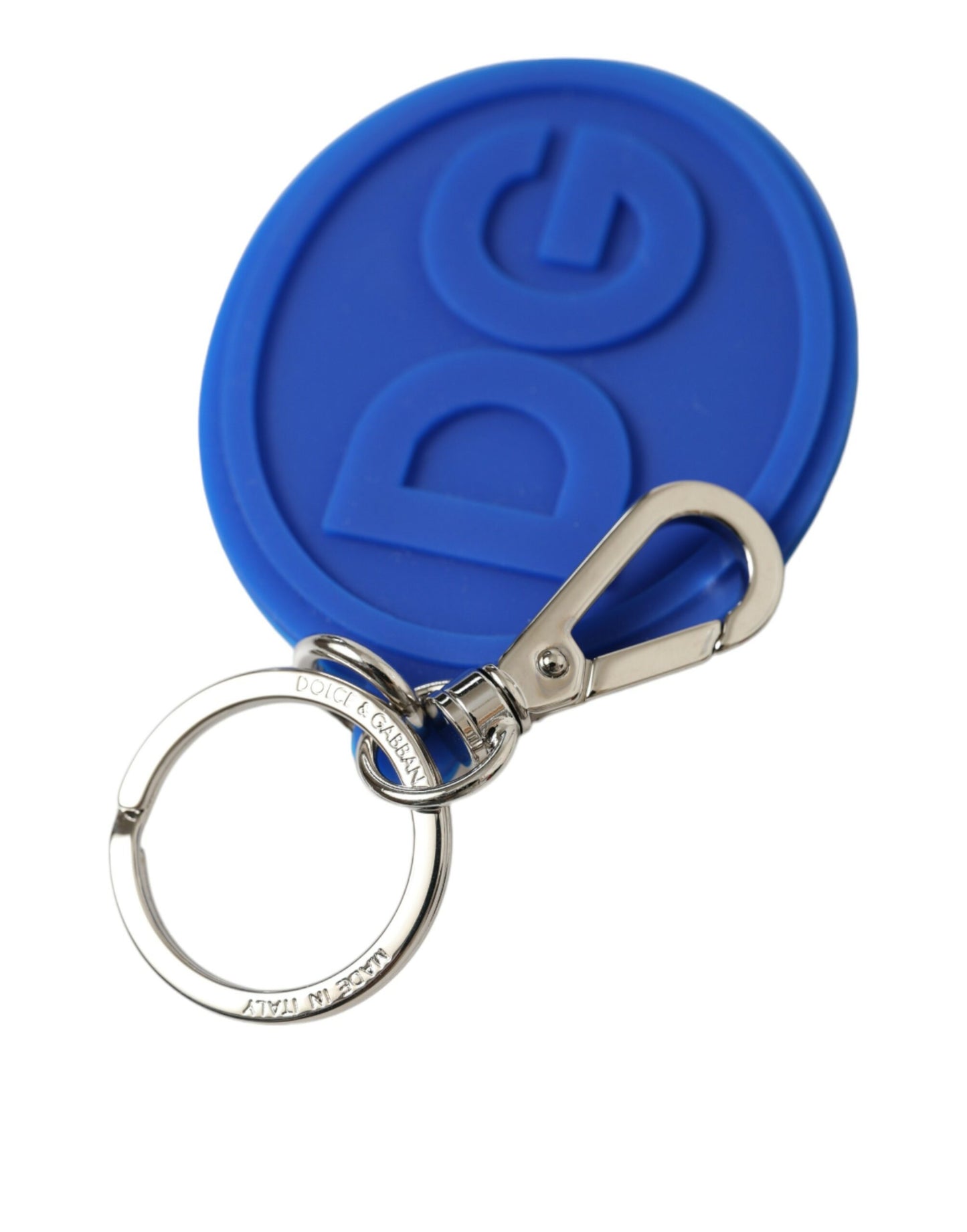 Porte-clés Dolce &amp; Gabbana en caoutchouc bleu avec logo DG en laiton argenté