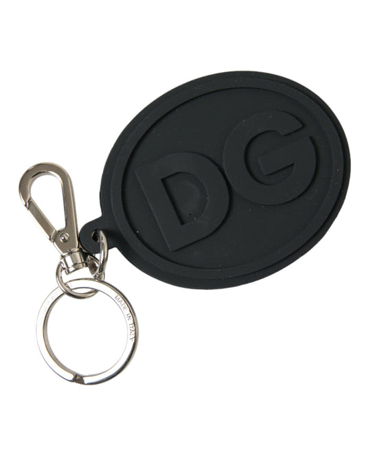 Porte-clés Dolce &amp; Gabbana en caoutchouc noir avec logo DG en laiton argenté