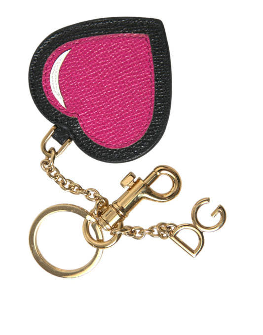 Porte-clés Dolce &amp; Gabbana en cuir rose et noir avec cœur et laiton doré